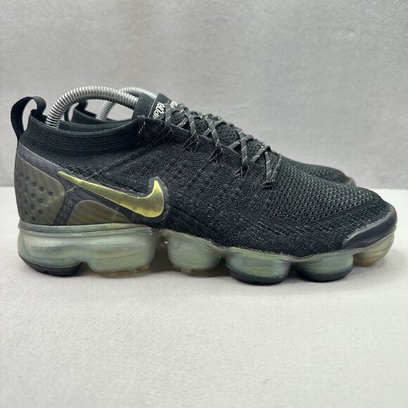 Mens‎ Size 9.5 Nike Air VaporMax Flyknit 2 Shoes Black / Gold Running Sneakers main image 7